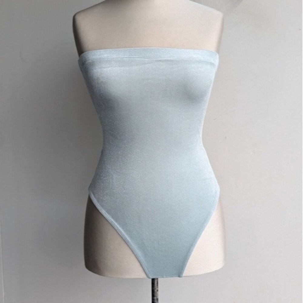 Urban Outfitters Velvet Strapless Tube Bodysuit - Sea Green